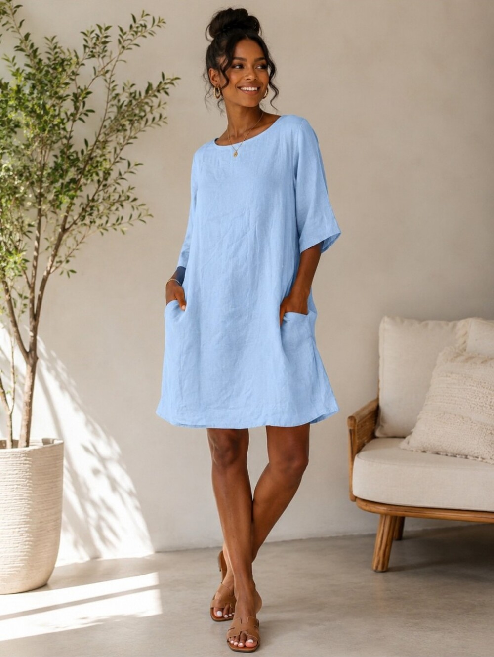 Roller Rabbit Light Blue Short Sleeve Linen Dress